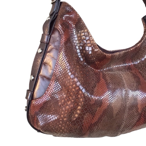 Pietro Alessandro Snakeskin Embossed Leather Studded Hobo Shoulder Bag - Picture 10 of 15